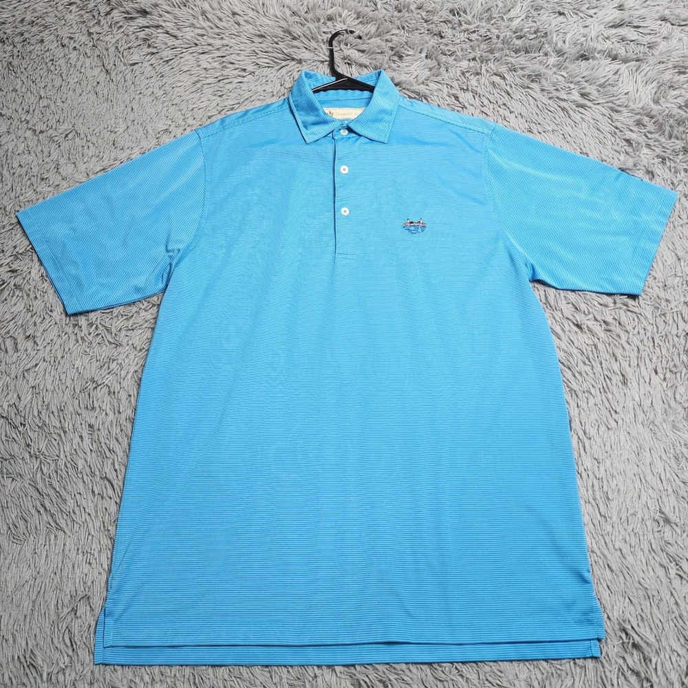Donald Ross Golf Polo Mens Medium Shirt Blue Striped Embroidered Short‎ Sleeve